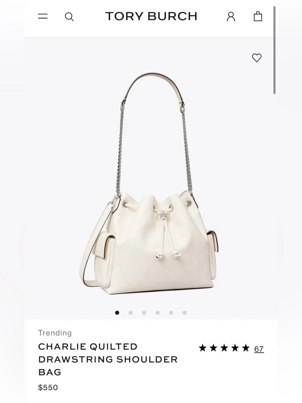 TB CHARLIE QUILTED DRAWSTRING SHOULDER BAG